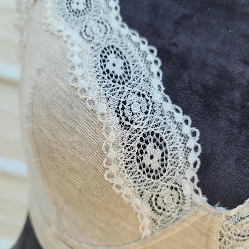 Gilligan & o'Malley Womens Soft unlined Bra Modal Lace Bralette Beige White XL - Picture 10 of 10